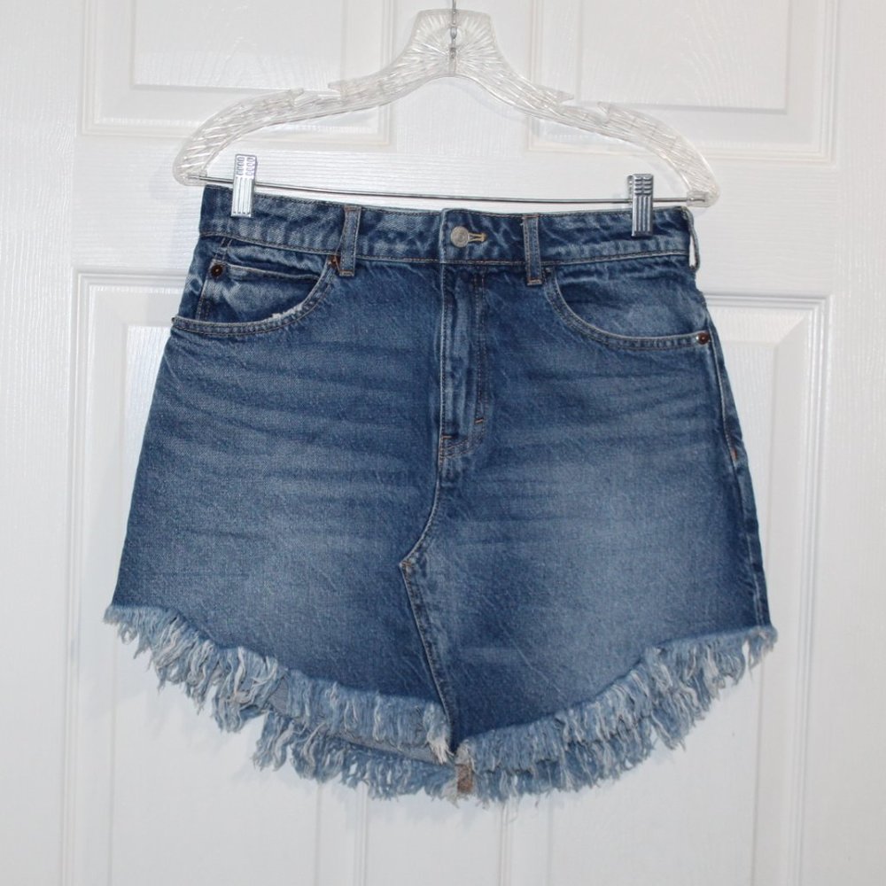 Free People Bailey Denim Fringe Jeans Mini Skirt Size 27